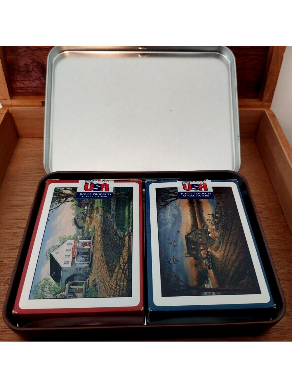 2 Vintage Country Life Decks of Hoyle Playing Cards, one Opened one Sealed + Tin